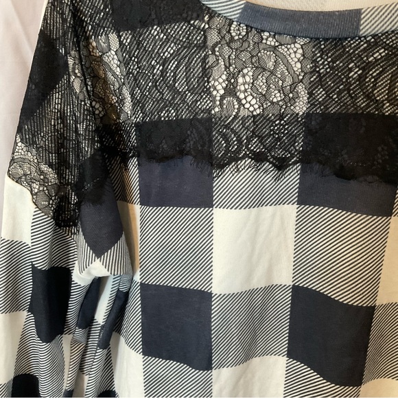 Women’s Long Sleeve White Buffalo Plaid Shirt w/Black Lace Detail Plus Size 2XL - Picture 7 of 16